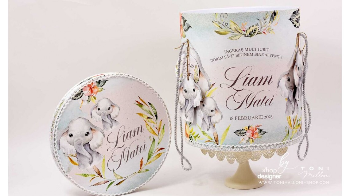 Trusou botez elefant personalizat si brodat Baby Boy Elephant 23